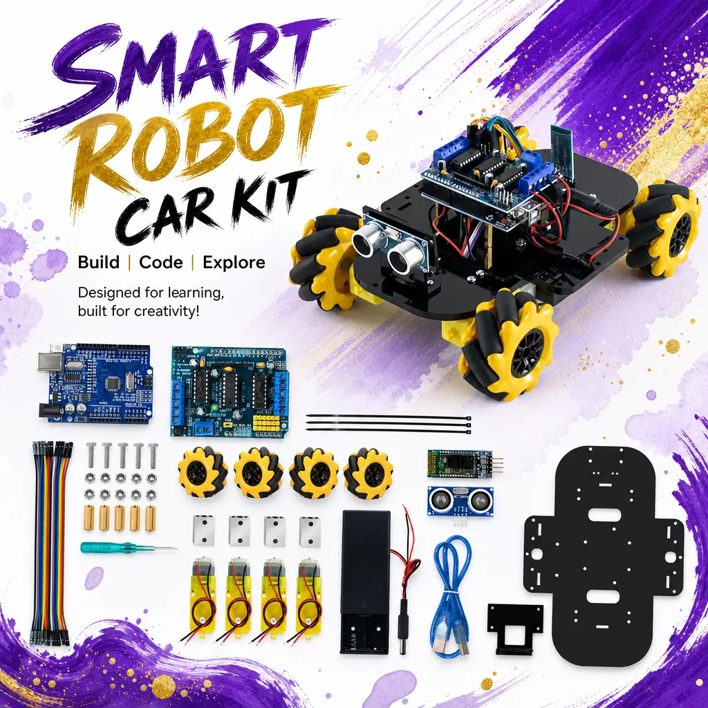 LAFVIN Mecanum Wheel Smart Robot Kit for Arduino Beginners - Easy DIY Assembly with Video Guide, Bluetooth APP Control, Obstacle Avoidance, Follow Mode - STEM Kit for Coding & Robotics Learning