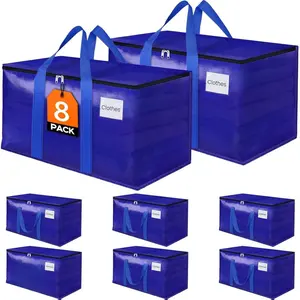 Moving Storage Bags, Moving Supplies Packing Boxes for Moving, Camping, College Dorm Room Essentials for Girls, Blue Tote Bags, Heavy-Duty Storage Bins With Lids And Zippers, 93L 8Pack