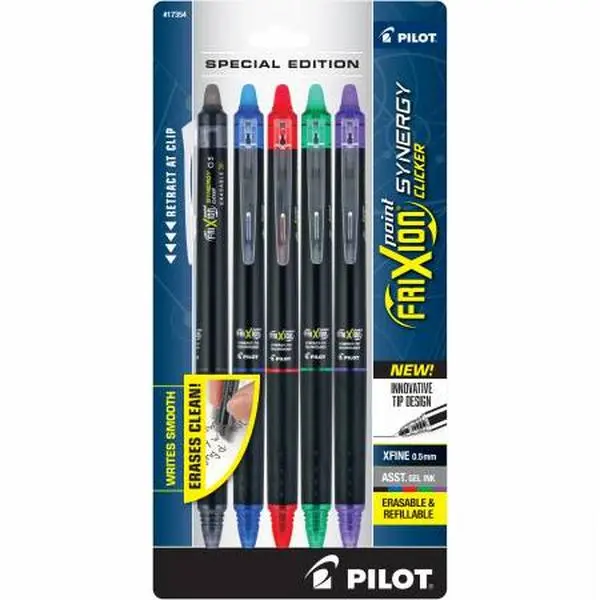 Pilot PIL17354 0.5 mm Frixion Point Synergy Clicker Gel Pen, Assorted - Pack of 5