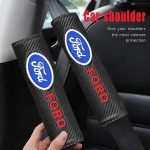 1/2pcs Carbon Fiber Leather Car Seat Belt Cover Shoulder Protector Pad for Ford Fiesta Focus 2 3 MK2 MK3 Mondeo Kuga Edge Ranger Fusion Escape Ecosport Transit S-MAX Car Interior Accessory Auto Accessories
