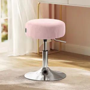 VASAGLE Adjustable Bar Stool, Makeup Vanity Chair, 360° Swivel Ottoman Stool, PU Upholstery, Thick Cushion, for Bedroom, Kitchen, Dining Room, Modern