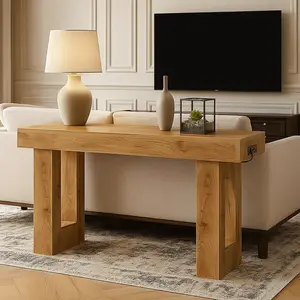 Unikito Narrow Console Table with Electrical Outlet 63 Inch Entryway Table with Open Shelf Multi-Functional Farmhouse Sofa Table for Hallway or Living Room White Durable MDF Board with USB Ports