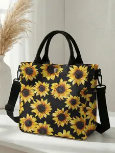 1 piece of sunflower pattern 2D printed fashion crossbody bag, Casual Fashion Bag, Crossbody Messenger Bag, adjustable shoulder strap + snap closure | students/workforce/street shopping | a street essential with both aesthetic appeal and practicality