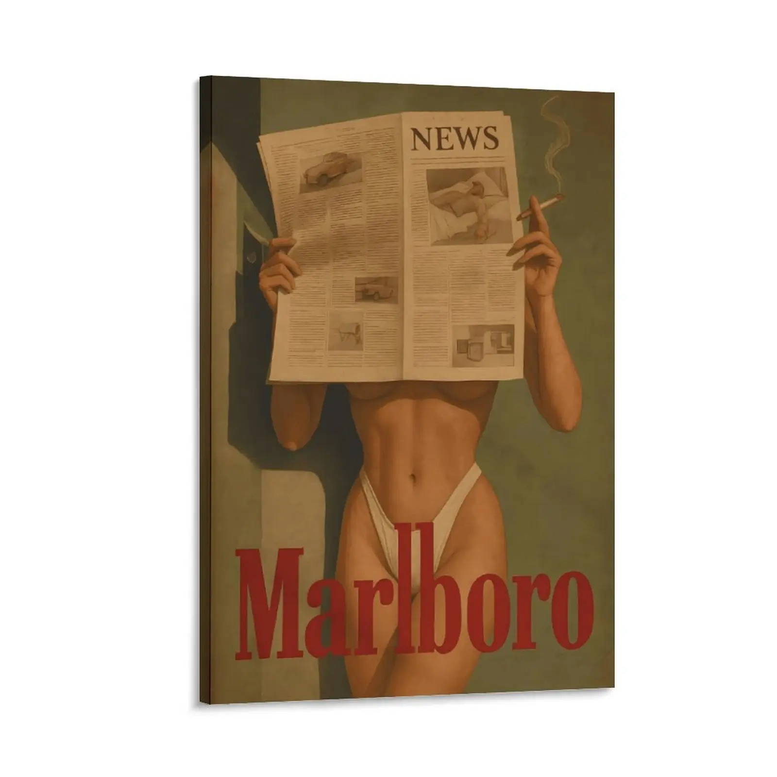 Vintage Marlboro Lady Newspaper Poster - Frameless Decorative Box Art Print, Tombstone Wall Art, Retro Cigarette Brand Home Decor Gift for Loved Ones