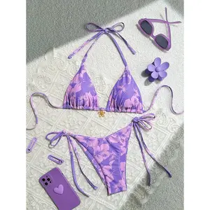 2026 summer new beach vacation slimming and sexy bikini two-piece printed sweet swimsuit