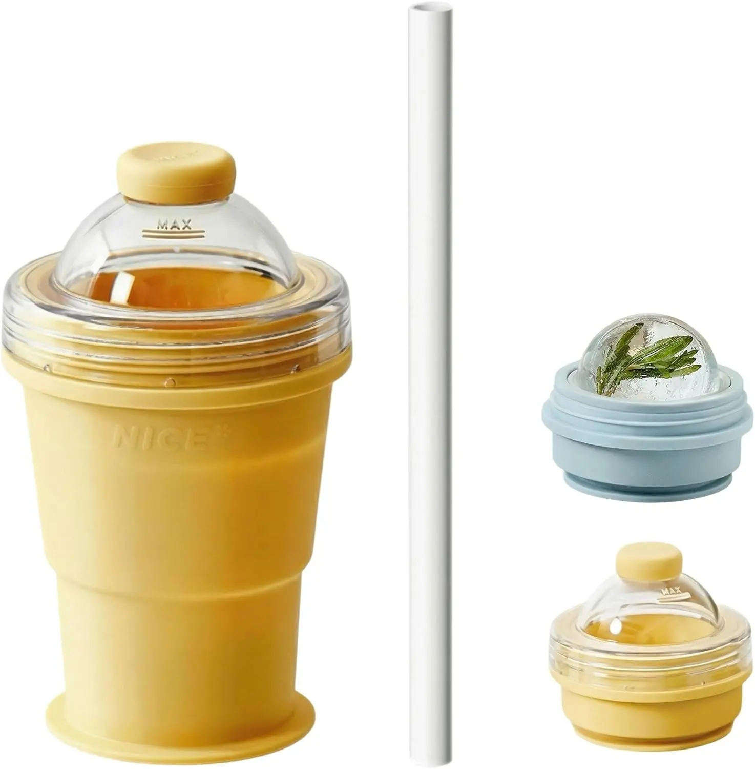 3-in-1 Portable Foldable Silicone Ice Hockey Tumbler with Straw, Heat-Resistant, Easy-Clean, Washable, Detachable Pure Copper Reusable Collapsible Cup for Travel, Hiking