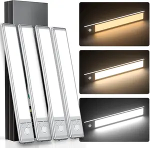4-Pack Under Cabinet Lighting, 68LED 1800mAh Motion Sensor Lights Indoor, 3 Color Wireless Dimmable Rechargeable Battery Operated Closet Lights, Magnetic Under Counter Light Fixture for Kitchen Stair