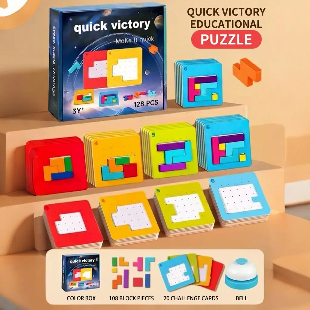 Wooden Building Block Puzzle - Colorful Blocks Puzzle, Quick-Thinking Brain Teaser, Montessori Educational Toy for Spatial Skills, Problem Solving, Shape Recognition, Fidget Toy Gift for Kids, Montessori Puzzles Gift