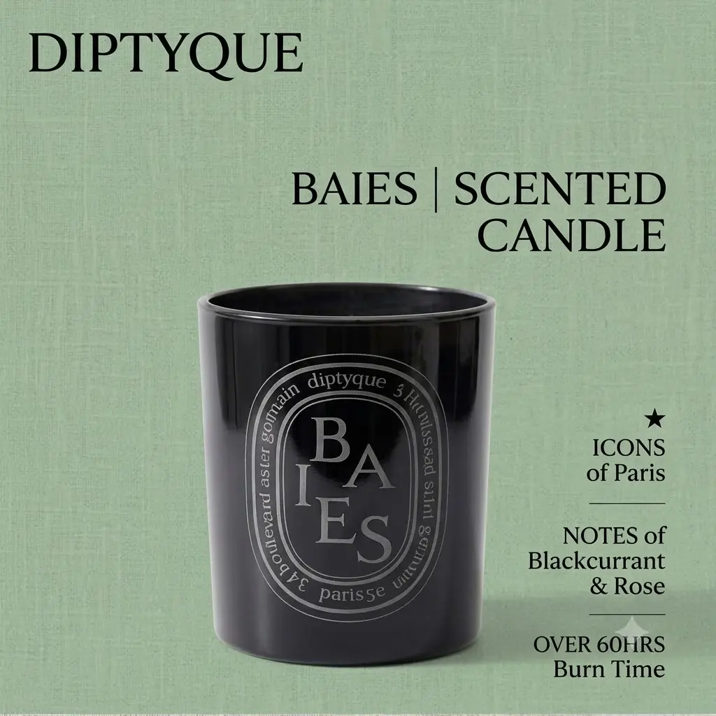 Diptyque Baies Scented Candle - Paris Icon, Blackcurrant & Rose Notes, 10.2oz,  60+ Hours Burn Time, Home Decor for Cozy Spaces