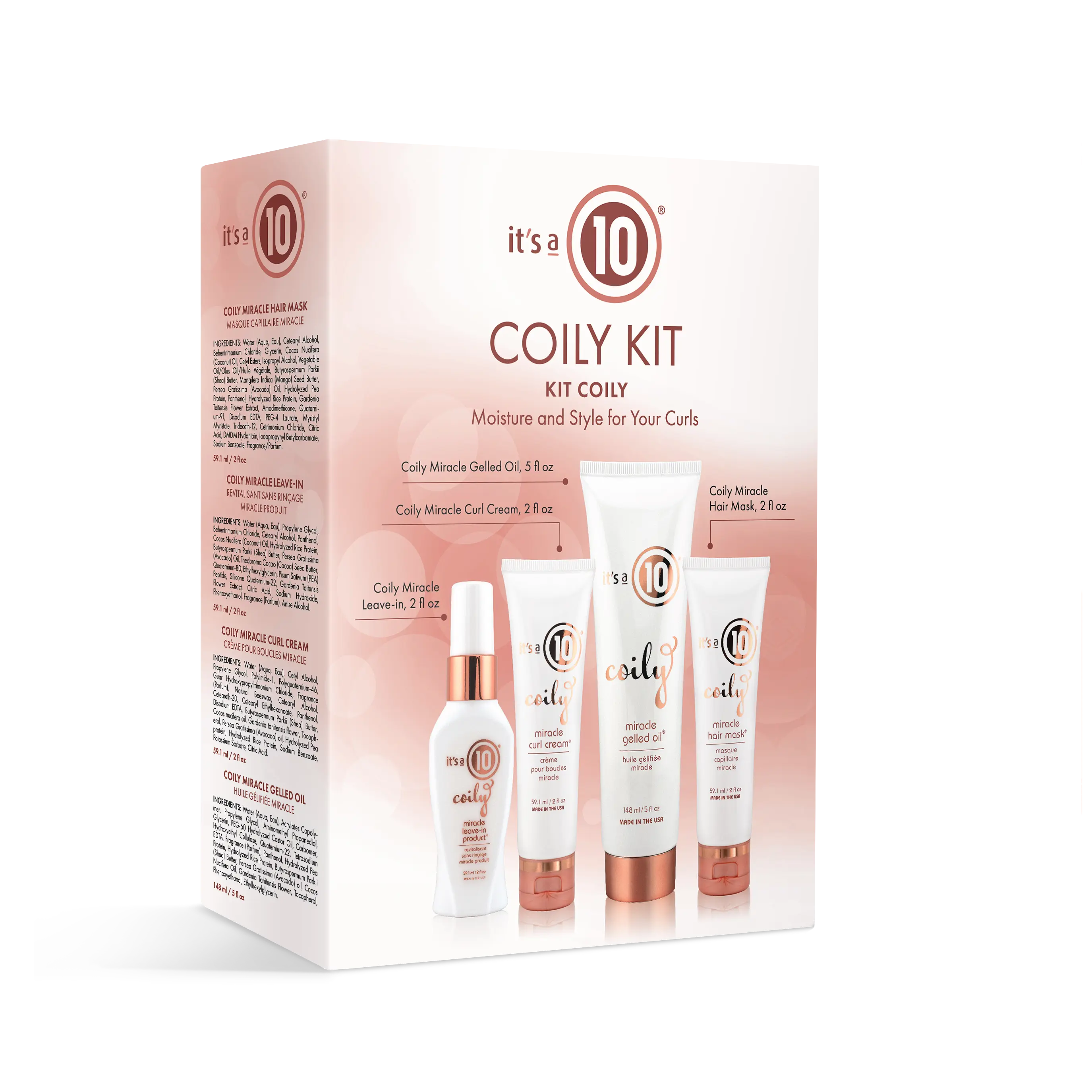 It's a 10 Haircare Miracle Coily Trial Kit - Includes Conditioner, Shampoo, Gel & Cream for Coily & Curly Hair Types