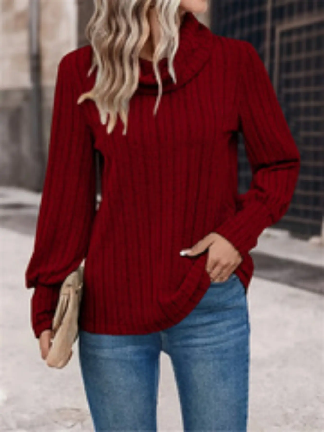 Women's Fall Winter Striped Long Sleeve High Neck Turtleneck Fitted Knit Sweater, fall winter pullover, Knitwear, Casual Fashion Top, Perfect Match with Blue Jeans, Elegant Women's Clothing