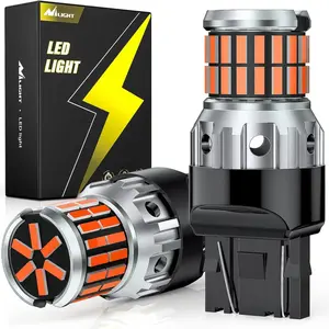 Nilight T20 Series LED Bulbs (Pair Pack) - 7440, 7443, 194, 4014 63SMD Amber Yellow, DC 12V, Aluminum Housing, Reverse Light, Energy Saving, Long-Lasting Automotive Headlight Bulbs