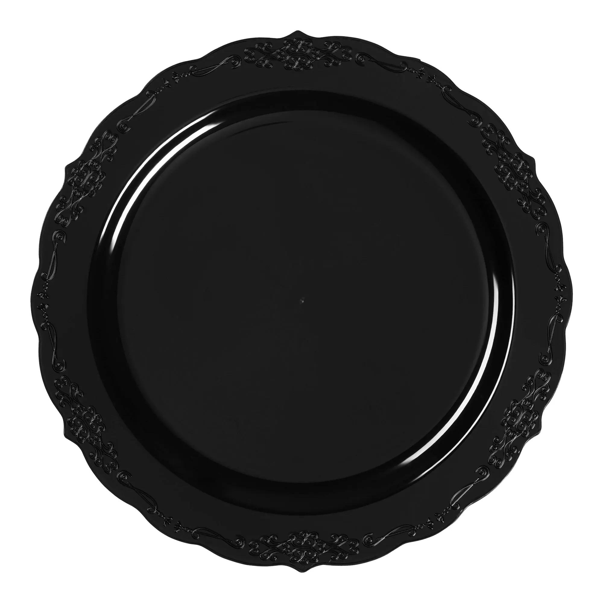 Black Vintage Rim Round Disposable Plastic Dinner Plates (10")