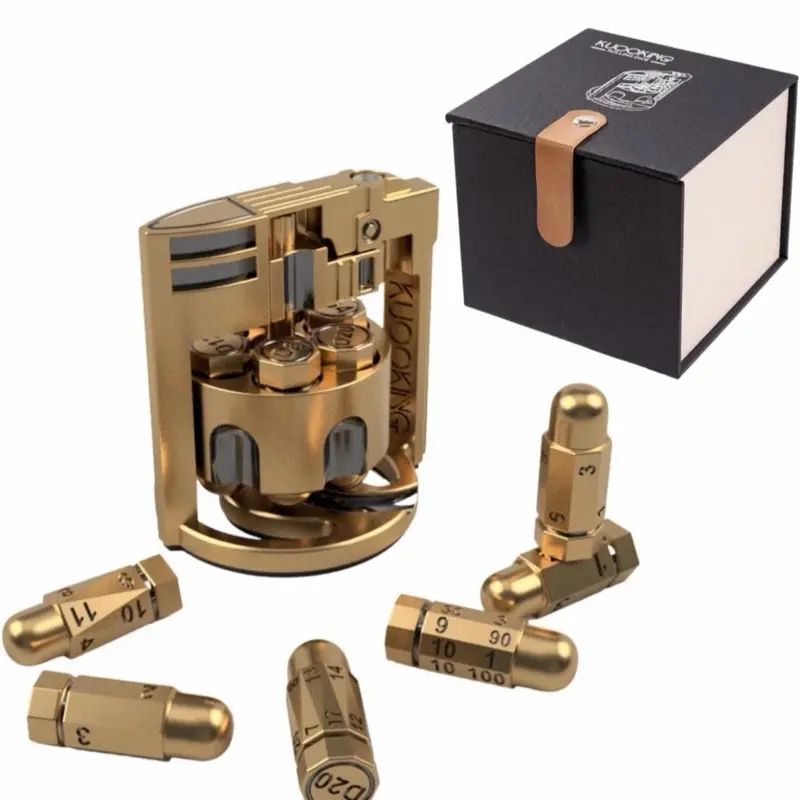 Kuooking Bullet Dice Set of 7 Metal Dice Spinning Revolver Cylinder Case