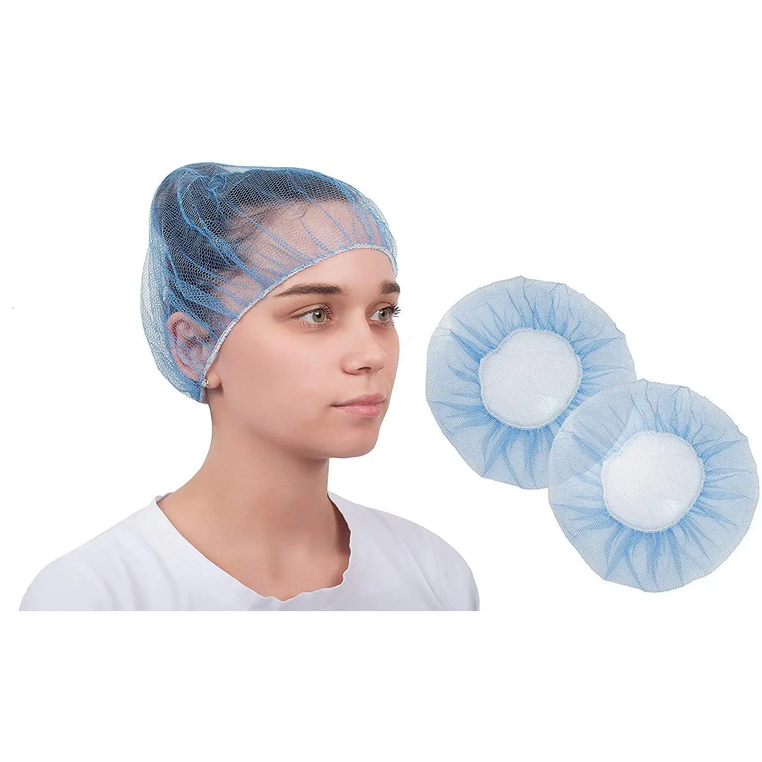 1000 Pack Blue Nylon Hairnets 21” size. Disposable blue hairnets.