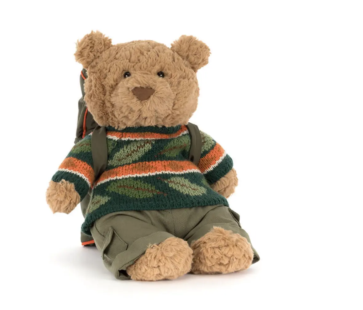 Jellycat New BartJellycat Bartholomew Bear Hiking Plush with Backpack Is a Soft Teddy Bear for Kids Birthday Gifts and Nursery Decorholomew Bear Series Plush Toys Eggplant Bear Love Bear Cute Plush Toy Baby Comfort Doll Child Birthday Gift