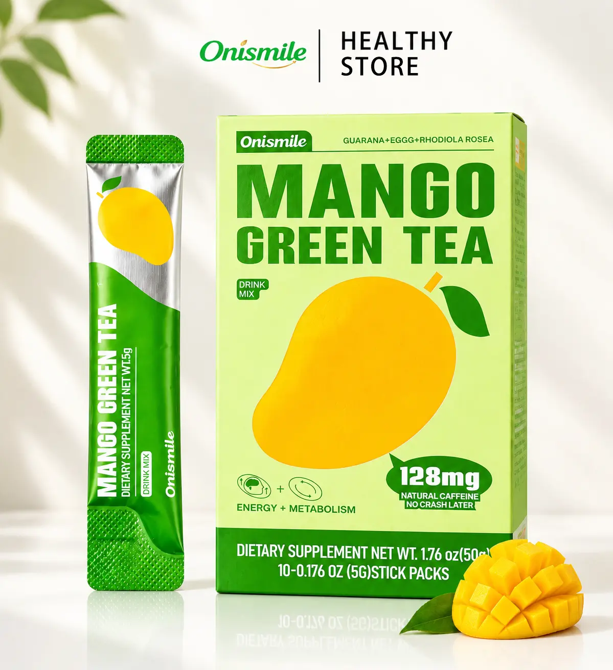 Onismile Flash Sale - Variety Pack Powdered Drink Mix Green Tea Powder Packets Water Enhancer Water Flavor Packets Natural Mango Flavor Refreshing Energy Zero Sugar Low Calorie On-the-Go Stick Single Servings 10 Packets