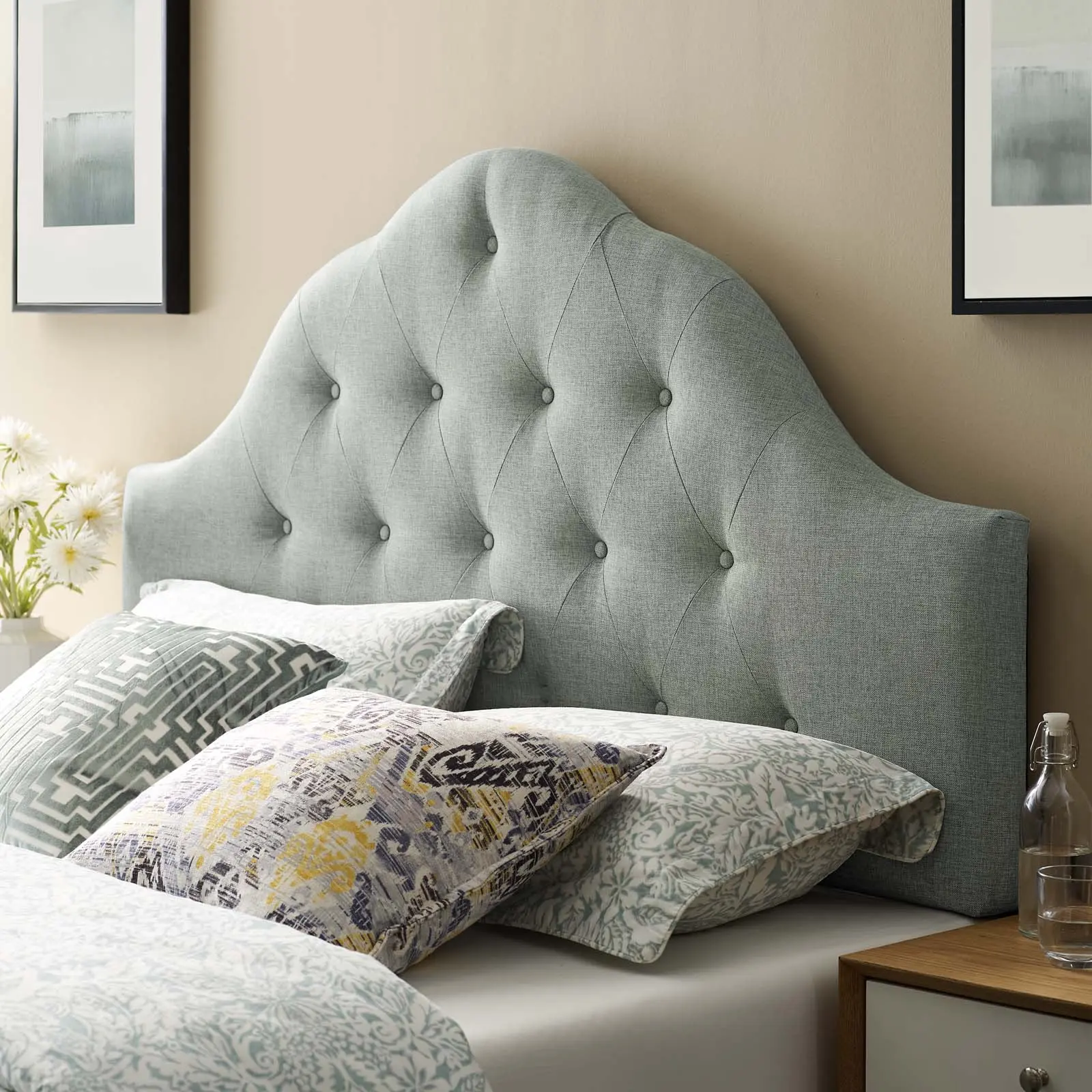 Modway Sovereign Queen-Size Tufted Arched Top Upholstered Fabric Headboard, Gray Indoor Furniture Headboard for Bed Frames, Tufted Headboard, Arched Top Headboards