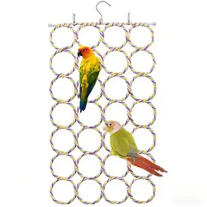 Parrot Climbing Net Toy Hanging Hemp Rope Swing Hammock for Bird Cage Activity Exercise Ladder for Budgie Parakeet Cockatiel Conure Macaw African Grey Cockatoo Small Pet