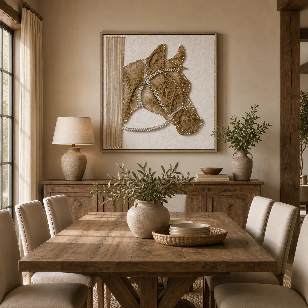 31.5-Inch 3D Horse String Art Wall Decor, Not Just a Flat Print, Handmade Jute Thread and Nail Artwork with Wood Frame