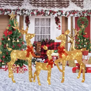 Lighted Gold Christmas Deer Family Set – Festive Glow, Elegant Holiday Decor