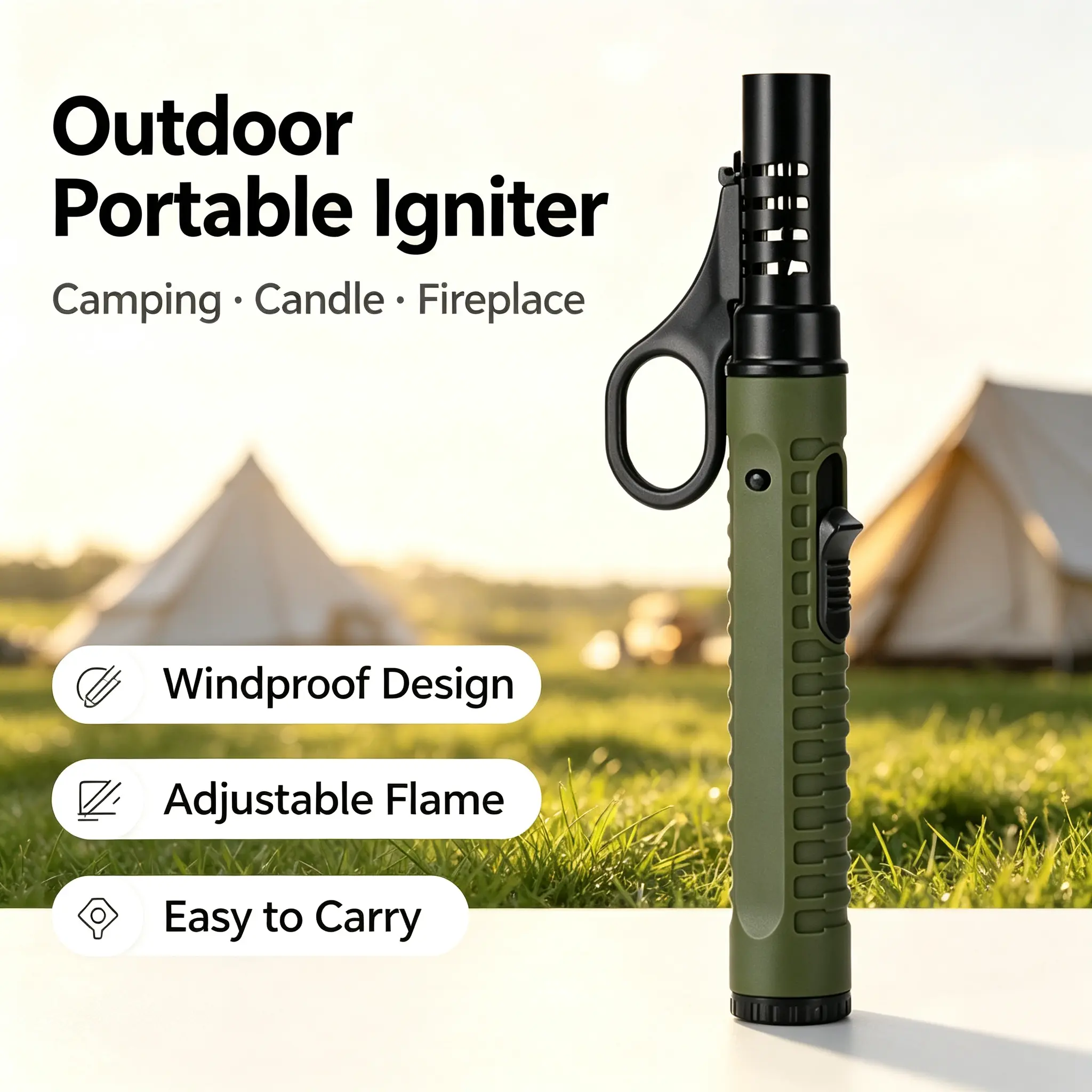 (Excluding butane) Outdoor portable lighters, windproof lighters, handheld lighters, adjustable flame, suitable for camping and kitchen bbq high temperature spray gun lighter