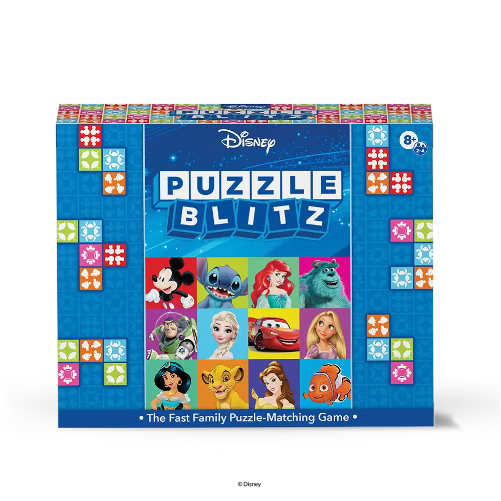 Disney Puzzle Blitz Family Fun Board Game with 100 Unique Puzzles & 4 Difficulty Levels - Ideal for Ages 8+ - Fast-Paced Tabletop Game for 2-4 Players - Enhances Problem-Solving Skills & Cognitive Abilities
