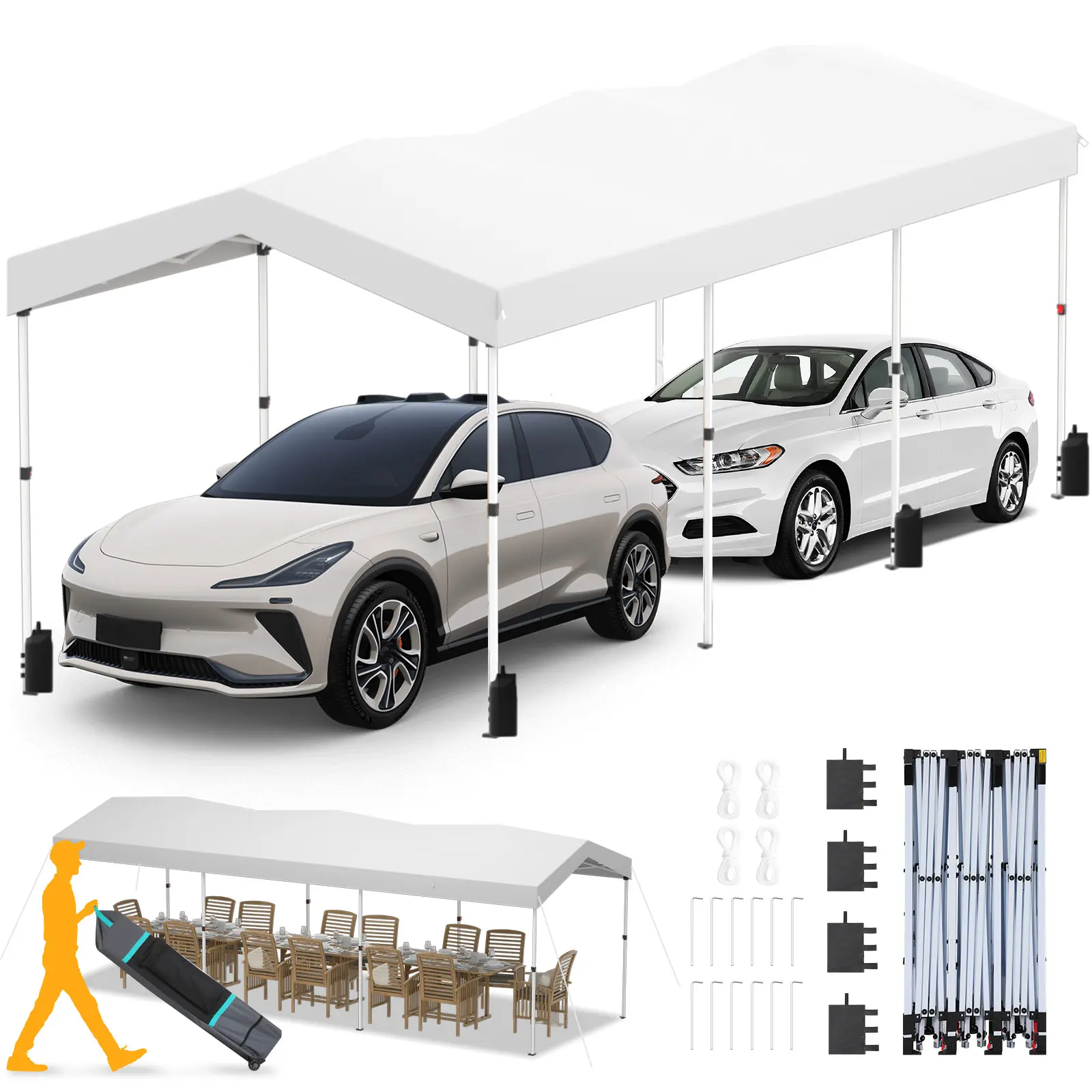 COBIZI 10’ x 30’ pop-up canopy tent with one-touch central locking, portable outdoor garage tent for parties, UPF 50+ waterproof, all-season, includes storage bag and side walls, height adjustable