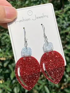 Handcrafted Acrylic Christmas Light Bulb Earrings, Red & Green, Fashion Dangle Earrings for Women, Festive Holiday Jewelry, Winter Season, Daily Wear, Gift Idea, Elegant & Cute Style, High Quality Earrings
