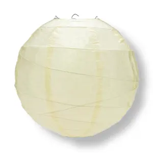 20" Ivory Round Paper Lantern, Crisscross Ribbing, Chinese Hanging Wedding & Party Decoration
