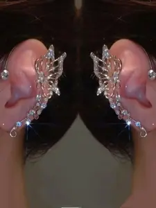 Fashionable hip-hop personality temperament new style super sparkling butterfly elf ear hook super fairy niche light luxury unperforated ear clip earrings Bling Stylish Accessory