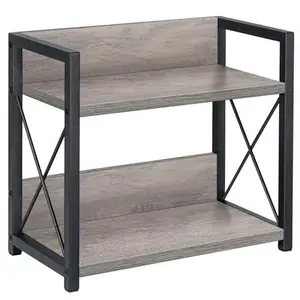 Smoky Grey Wooden Countertop Shelf Organizer - 2 Tier Kitchen Spice Rack for Home and Coffee Counter