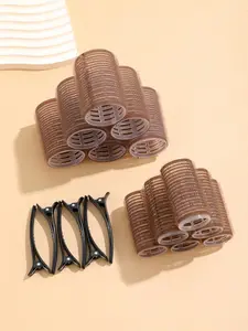 18pcs Self Grip Hair Rollers – No Heat Curlers for Volume & Bang Styling, Easy DIY Hair Styling for Home, Travel & Party Ready Looks, Gray/Brown comb tail