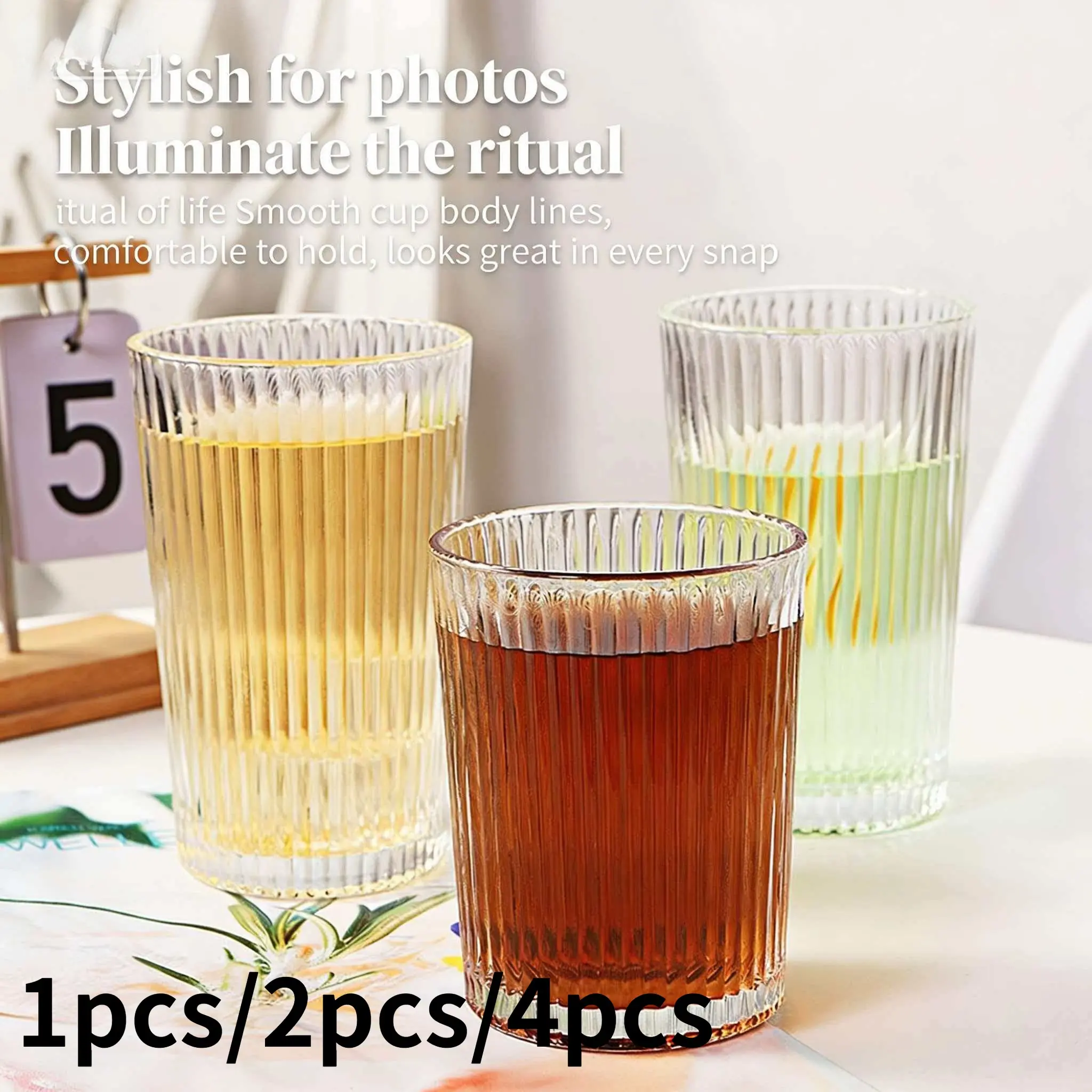 High Borosilicate Glassware Set, Vertical Groove Design, Ribbed Glass Tumblers, Smooth Glass, Elegant Drinking Glasses, Stylish Drinkware, Suitable for Whiskey Tumbler, Cocktails, Ice Coffee, Juice, Beer, Soda, Drinkware