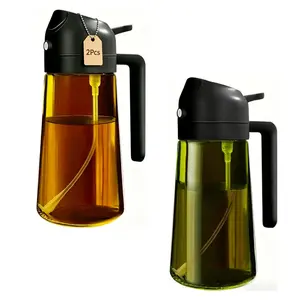 2Pcs 470Ml Dark Brown Cooking Oil Spray Bottles With Stickers, Sun-Shielding And Anti-Evaporation, 2-In-1 Olive Oil Dispenser Bottles, Suitable For Kitchen Gadgets, Air Fryers, Salads, Frying, And Barbecue.