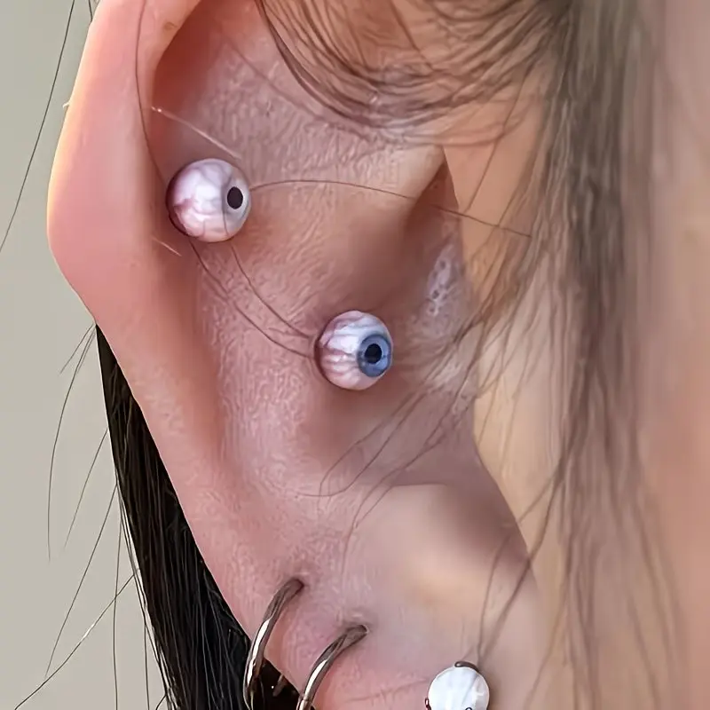3D Eyeball Stud Earrings, 10mm Gothic Polished Resin with Bloodshot Veins, Hypoallergenic Unisex Punk Jewelry for Alternative Daily Wear, Alternative Style, Bloodshot Eyes, 3D Spherical Eyeball, Earring Studs, Surgical Steel Posts, Hand-Painted Bloodshot