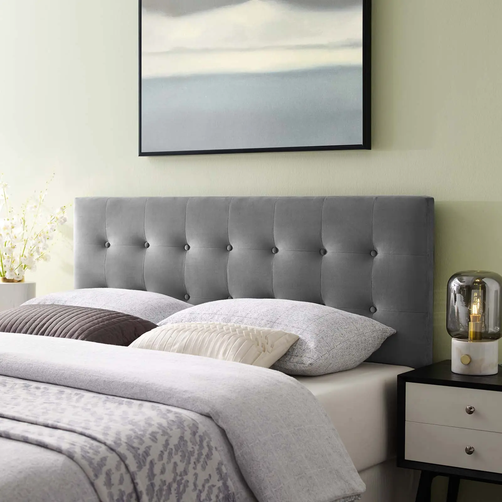 Modway Emily Upholstered Full-Size Tufted Performance Velvet Headboard, Gray