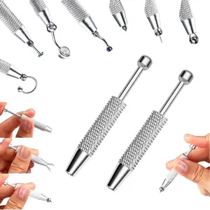 Oufer Push-in Style Quad Prong Bead Ball Holder Piercing Tool for Changing 6.4cm Length Stainless Steel Piercing Grabber Tool