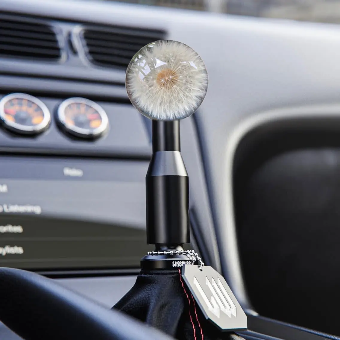 54mm Racing Crystal Ball Dandelion Flower Gear Shift Knob - Laser-Cut Acrylic Transparent Design with Polished Finish, Direct Replacement for Original (Includes 3 Threaded Adapters) - DIY Car Interior Upgrade Accessories, Vehicle Customization, Decorative
