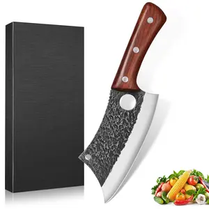Hand-Forged Serbian Chef Knife, Meat Cutting Kitchen Knife for Home and Outdoor Cooking