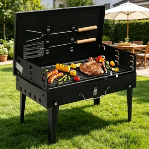 44x27x7cm Portable Black Charcoal Grill, Square Tabletop BBQ Grill For Camping, Backyard & Tailgates,SummerVibes