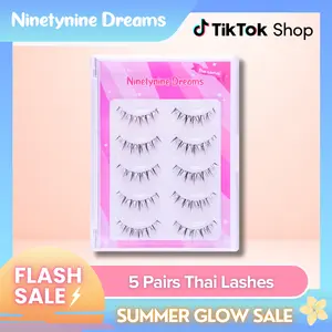Ninetynine Dreams 5 Pairs Thai Lashes | Lightweight Wispy Natural Strip Lashes, Reusable Beginner Friendly Ultra-Thin Transparent Band Daily False Eyelashes Strips — Perfect For Everyday Daily Makeup Looks
