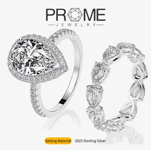 (SR162)S925 Sterling Silver Radiant Cut Waterdrop Stacking Rings Set 4CT Modern Design Elegant Charm Perfect for Women’s Daily Wear & Gifts