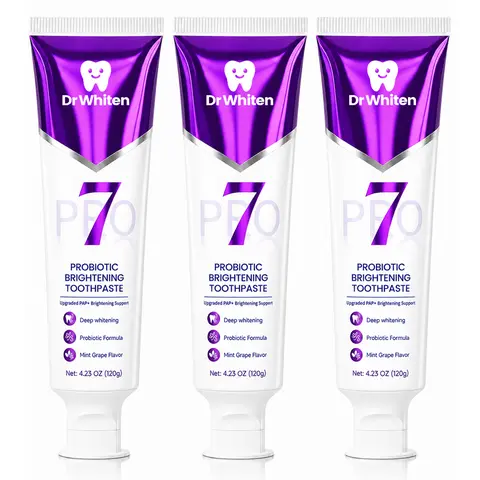DrWhiten New 7-Probiotic Brightening Toothpaste | Purple Toothpaste Helps Balance Yellow Tones | Fresh Breath & Color-Correcting Formula | Fluoride-Free | 4.23 oz