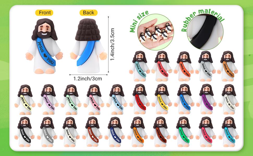 Bememo 50 Pcs Mini Jesus Figures Jesus Loves You Christ Toys Little Christ Figures to Hide and Seek Sunday School Religious Party Favors Gift(Multicolor)