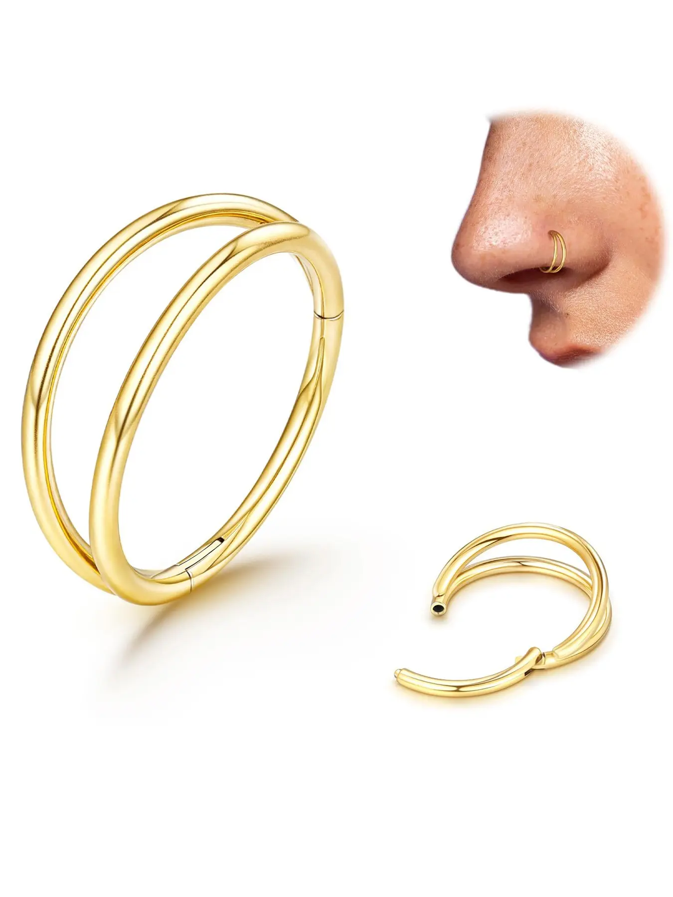 316L Double Hoop Nose Ring 20G Gold Silver Black Clicker Nose Rings Hoops for Women Men Hypoallergenic 6mm 8mm 10mm Nose Nostril Septum Cartilage Helix Daith Conch Rock Piercing Jewelry Double Nose Pierced Jewelry Nose Piercing Accessory