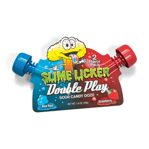 Slime Licker Double Play Sour Candy Ooze - 2 Flavor- Blue Razz Candy Snack with Strawberry Flavor Sweet Tangy Candy