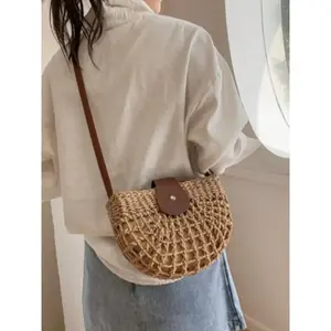 Boho Style Straw Bag, Fashionable Half Moon Bag for Women, Casual Trendy Versatile High-quality Daily Commuting Bag, Girl Fashionable Shopping Bag