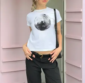 Disco Ball Baby Tee, Y2K Graphic, 90s Style