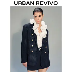 URBAN REVIVO Women's 2-Piece Fitted Dress Suit Set - Long Sleeve 2025 Trendy Blazer Outerwear, Elegant Girl's Clothes for Women's Clothes OOTD, Elegance & Outfits Inspo